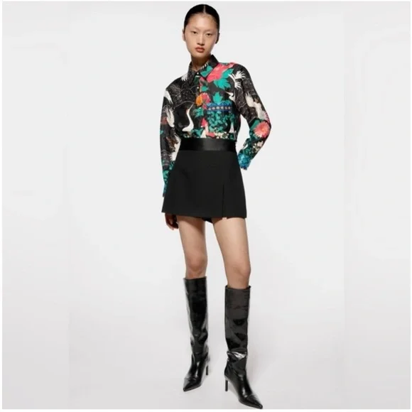 Zara Flowy Blouse with Floral And Crane Print Size XS Excellent Condition! - Picture 3 of 14